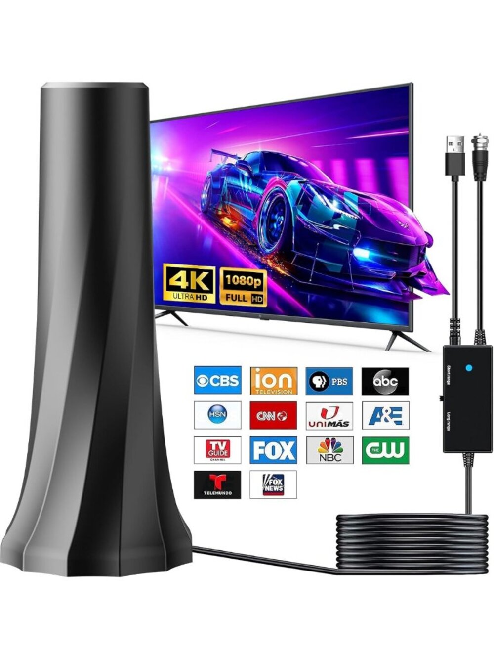 Upgraded Indoor TV Antenna for Smart TVs - 3200+ Miles Range, 360° Signal